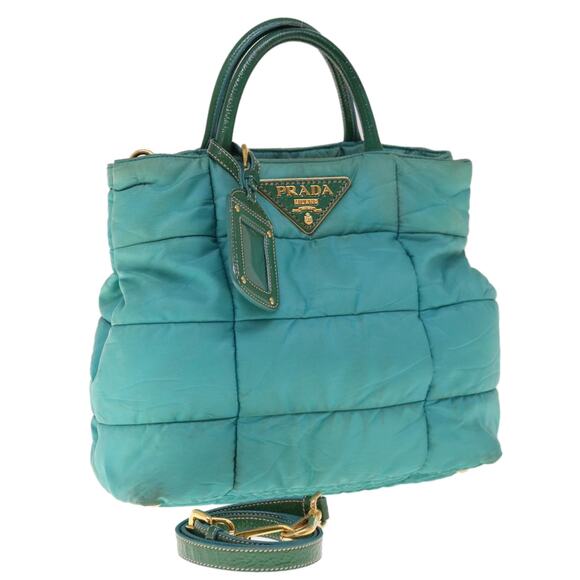 PRADA Hand Bag Nylon Turquoise Blue - Picture 1 of 16